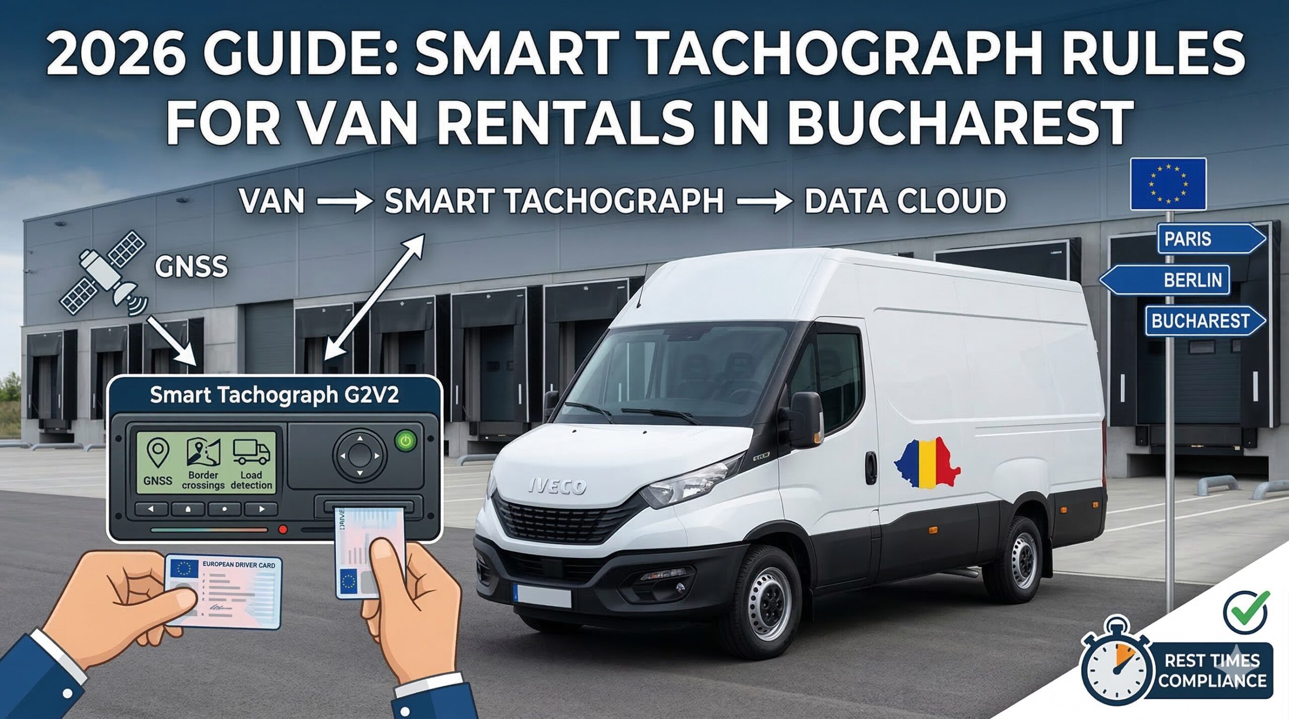 Rent a van Bucharest with smart tachograph for international EU transport